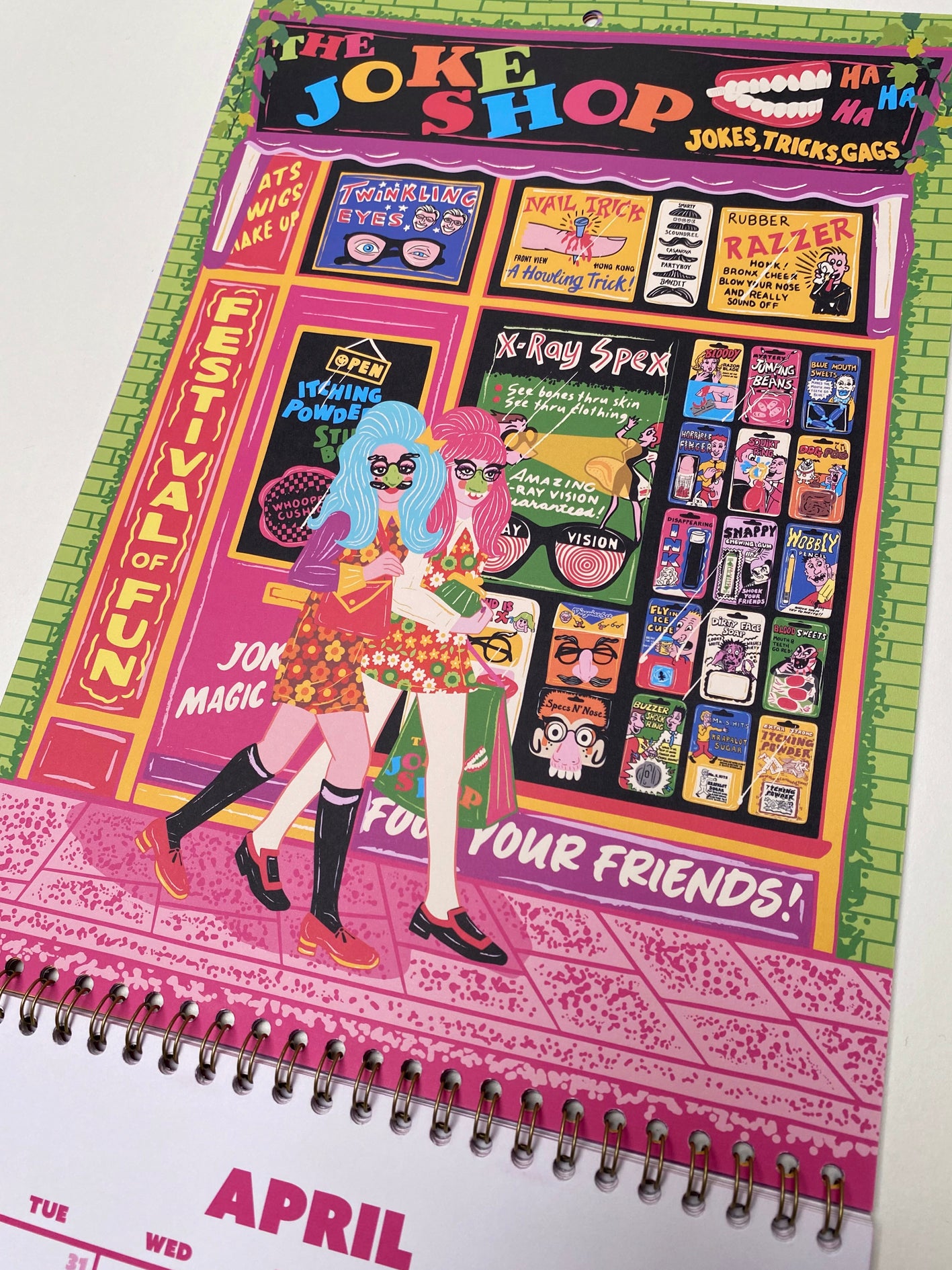 2026 Illustrated Wall Calendar - Retro Shopfronts 2026 Year Planner - 12 Month Hanging Calendar