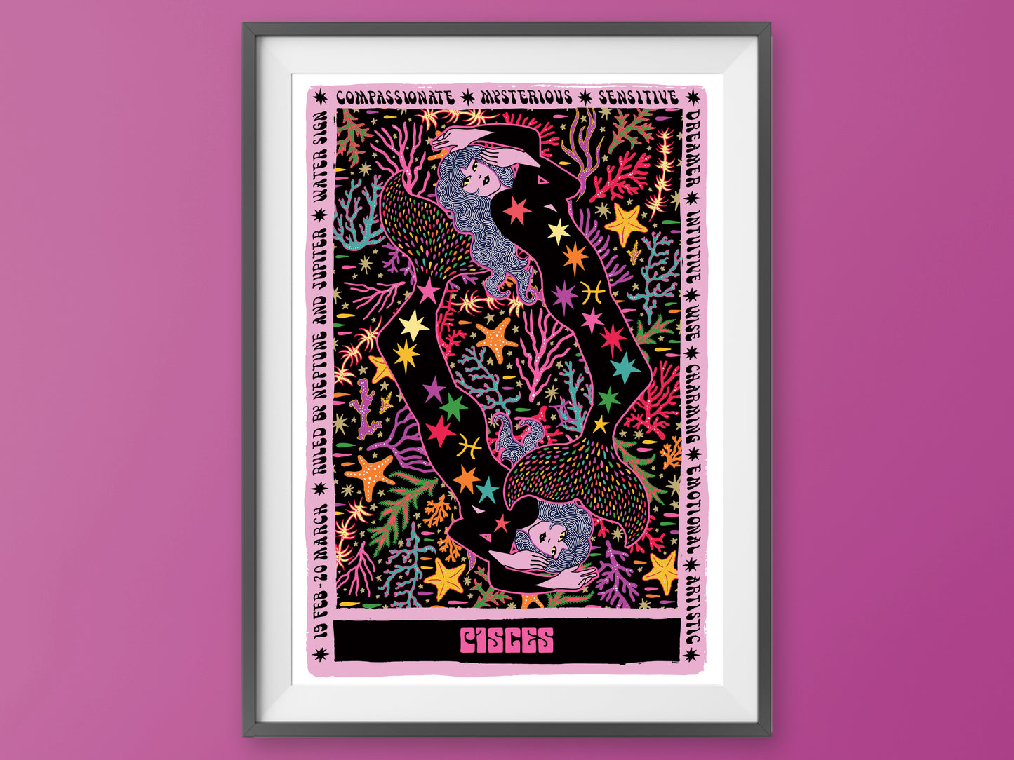Pisces Tarot Poster - Zodiac Print