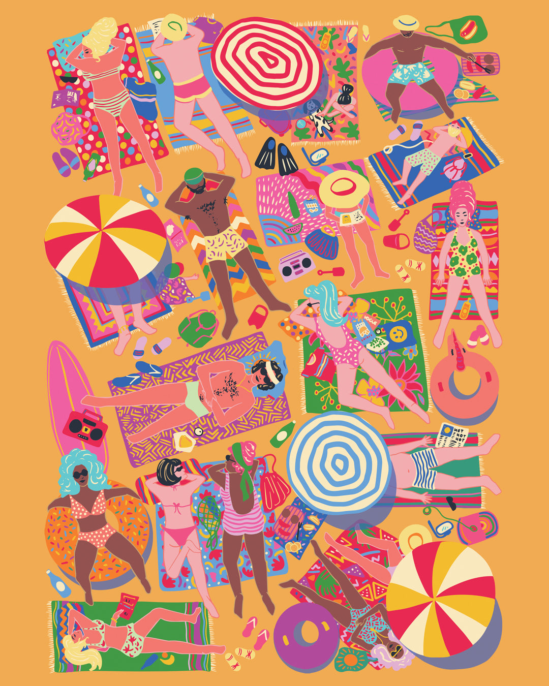 Sunbathers Beach Print - Nautical Poster - Seaside Wall Art
