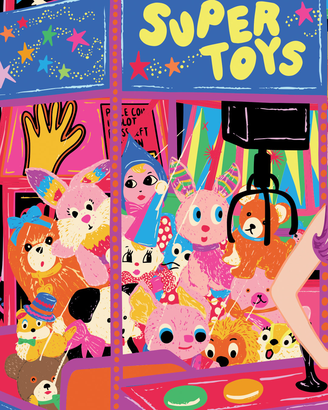 Fun Fair Arcades Seaside Print - Retro Seaside Fairground Amusement Arcade illustrated Poster