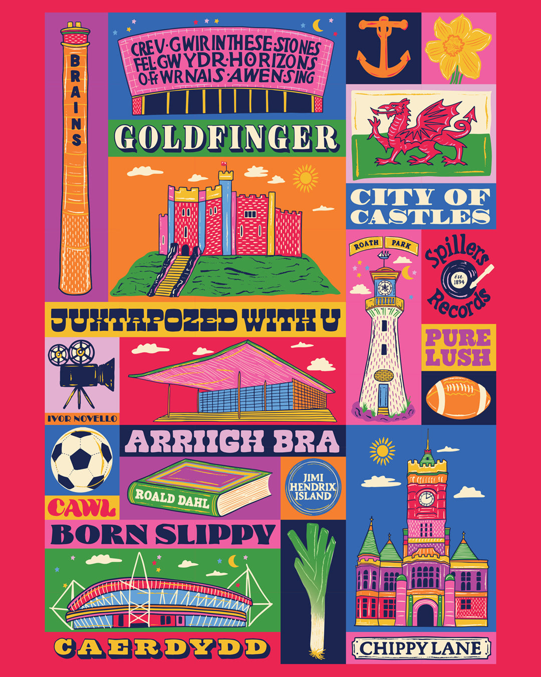 Cardiff Poster - Cardiff Wales Art Print - Welsh Print - Graduation - Housewarming Gift
