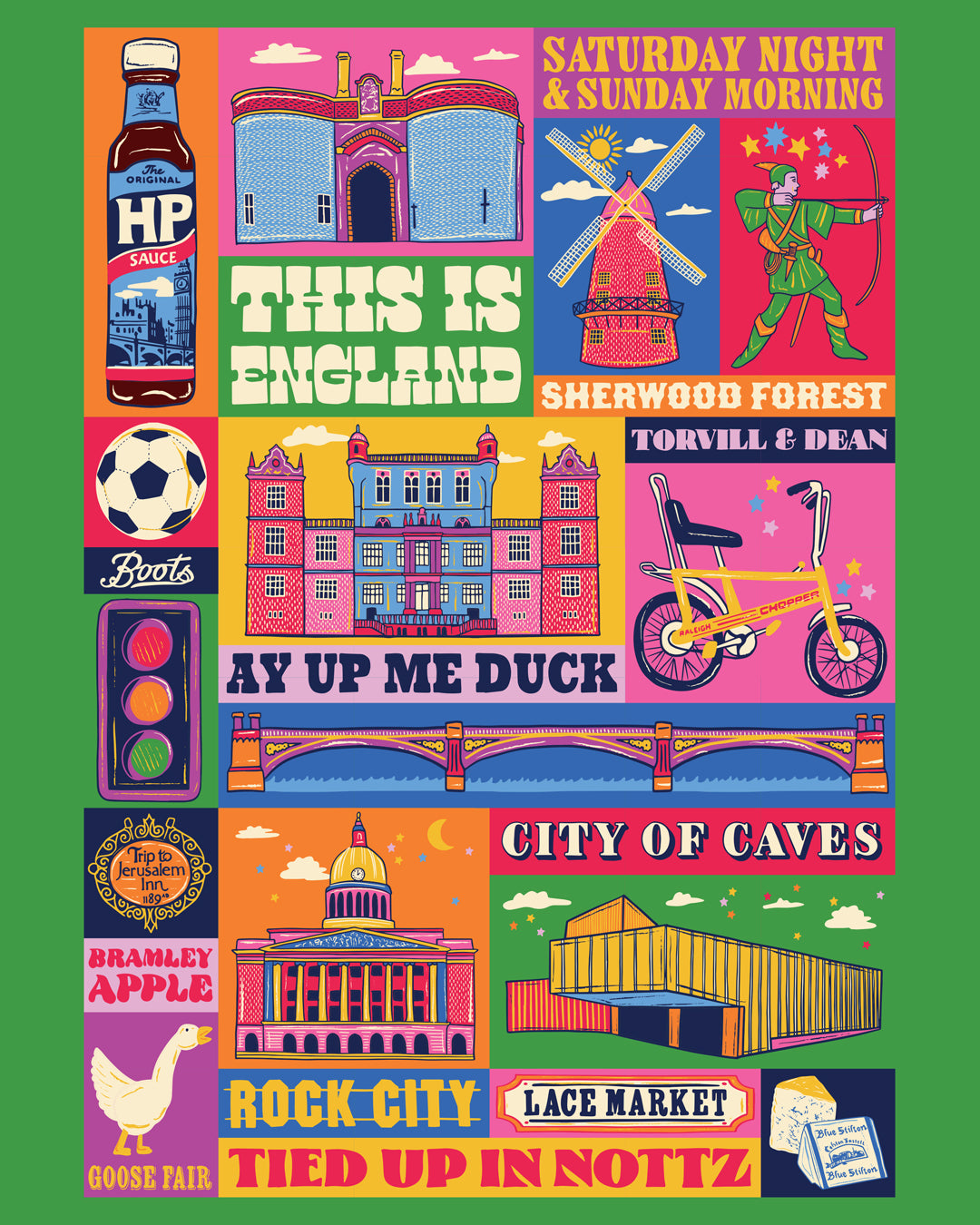 Nottingham Poster - Nottingham England Art Print - Graduation - Housewarming Gift