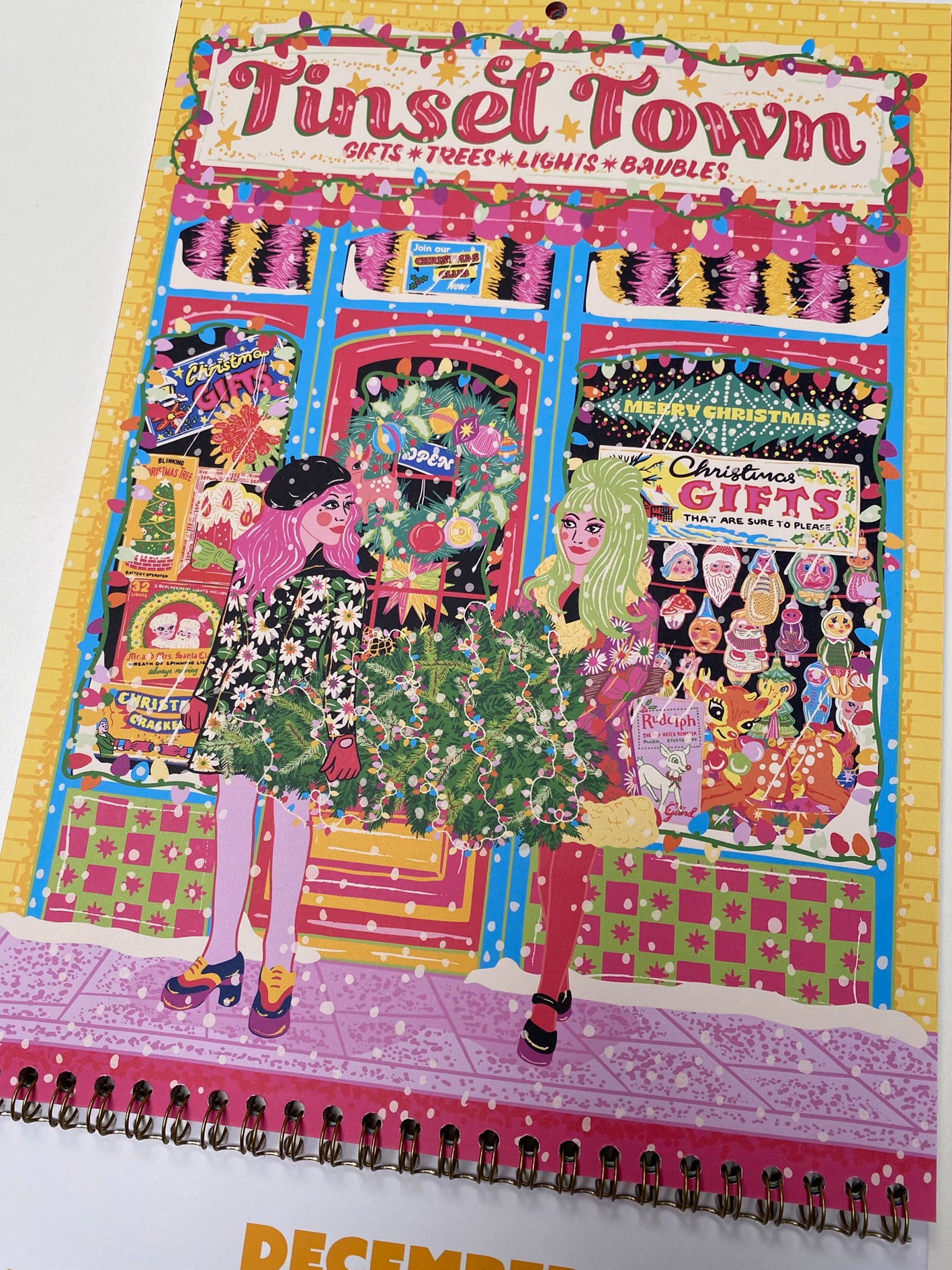 2026 Illustrated Wall Calendar - Retro Shopfronts 2026 Year Planner - 12 Month Hanging Calendar