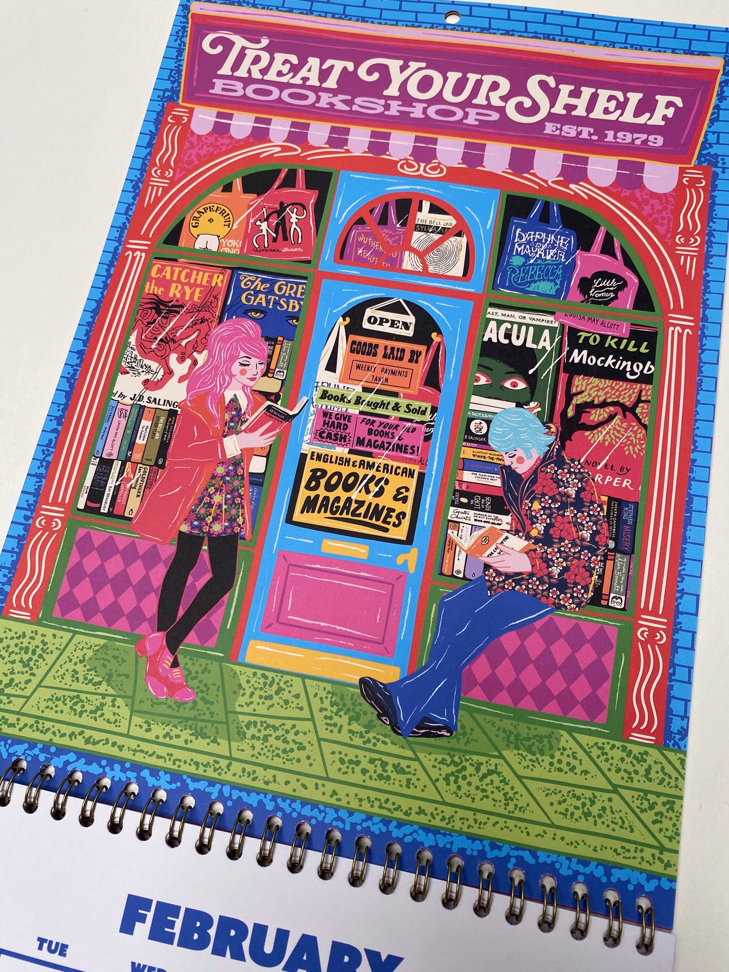 2026 Illustrated Wall Calendar - Retro Shopfronts 2026 Year Planner - 12 Month Hanging Calendar