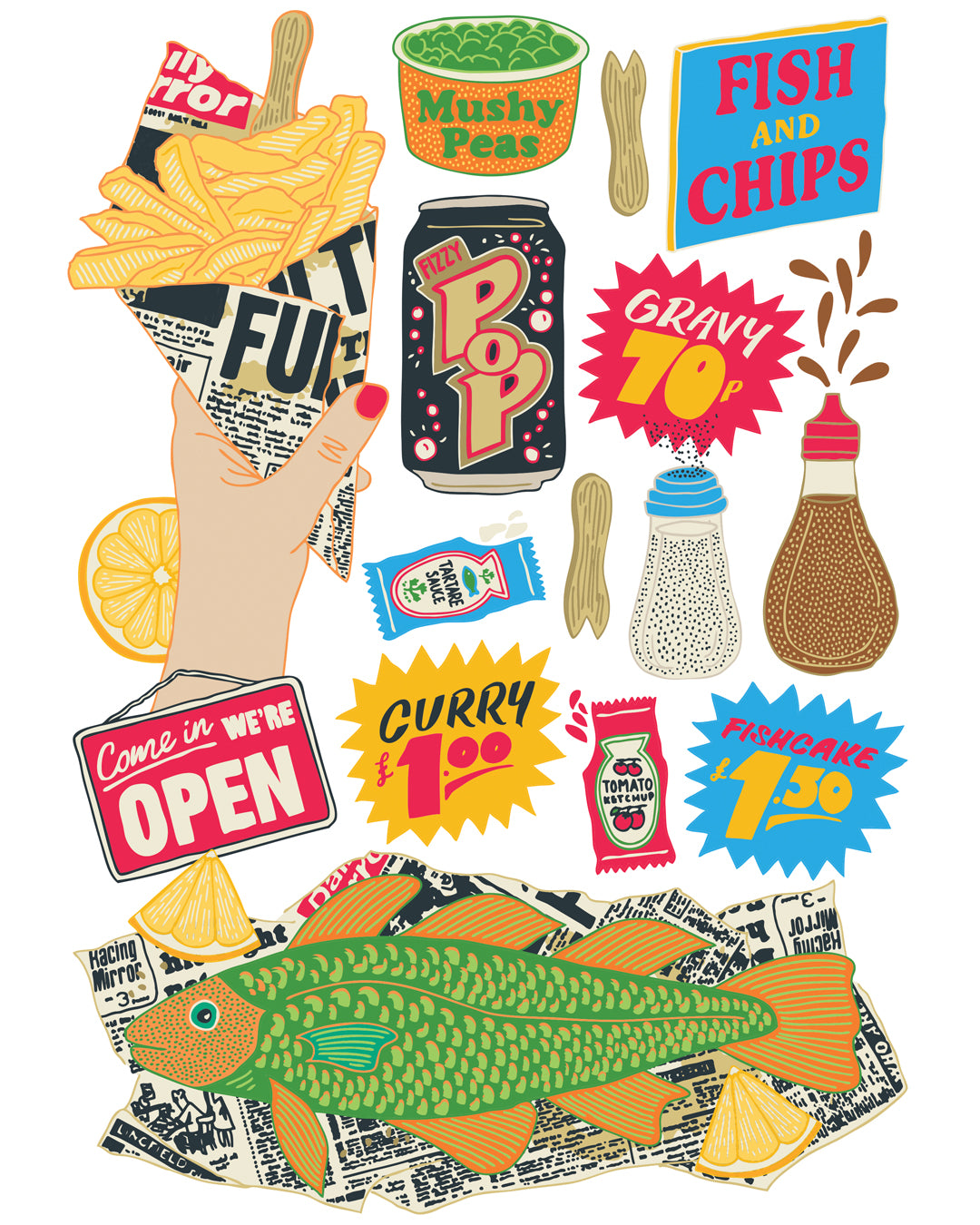 Fish & Chips Print - Chippy Tea Fast Food Poster