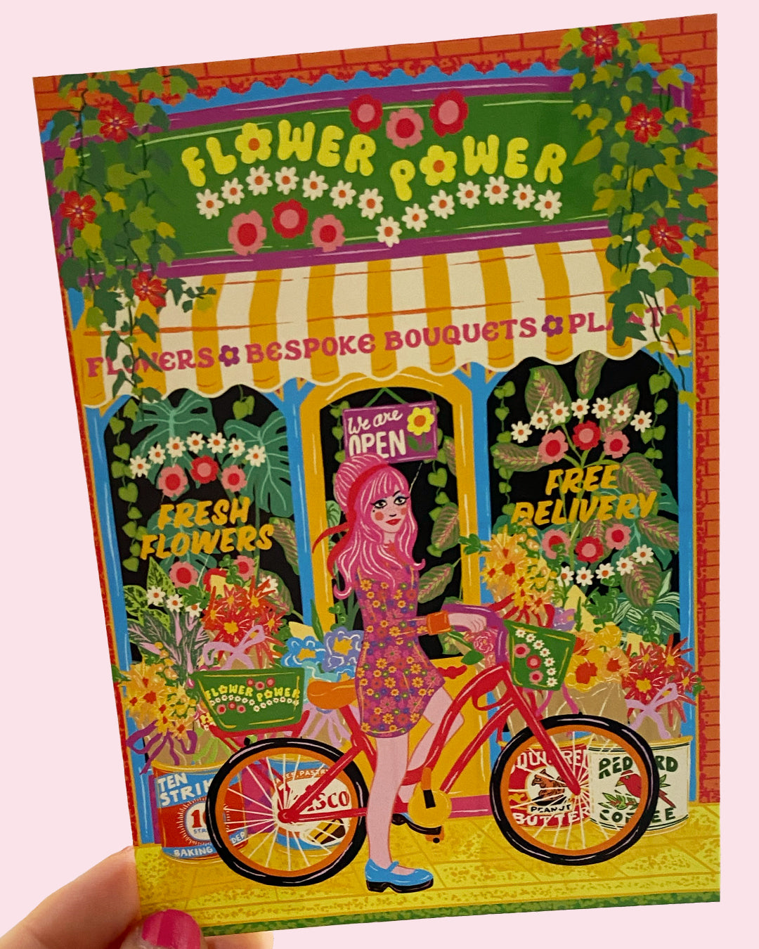 Flower Power Shop Art Postcard - Gardening Postcard - Flower Plant Shop Postcard