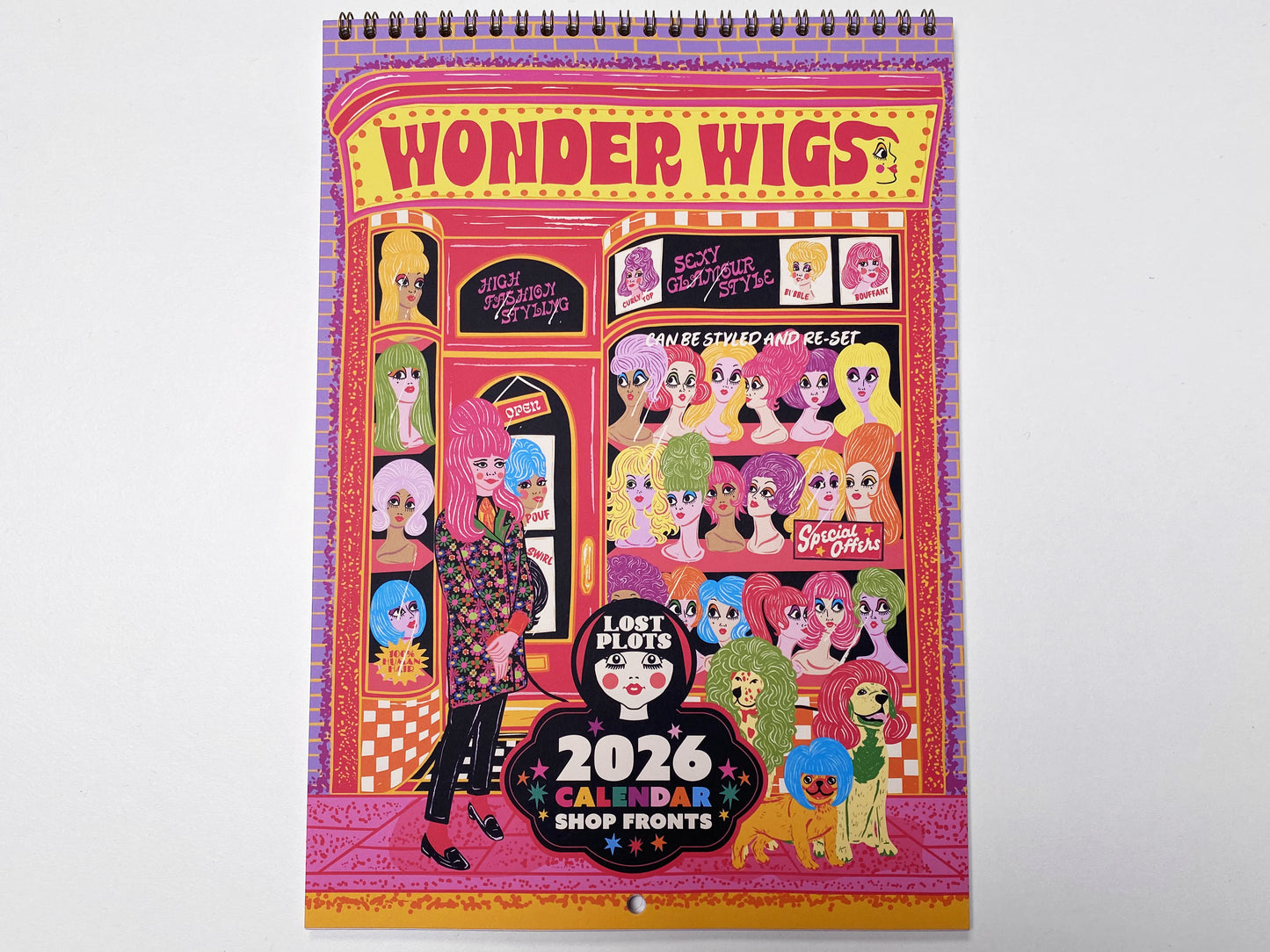 2026 Illustrated Wall Calendar - Retro Shopfronts 2026 Year Planner - 12 Month Hanging Calendar