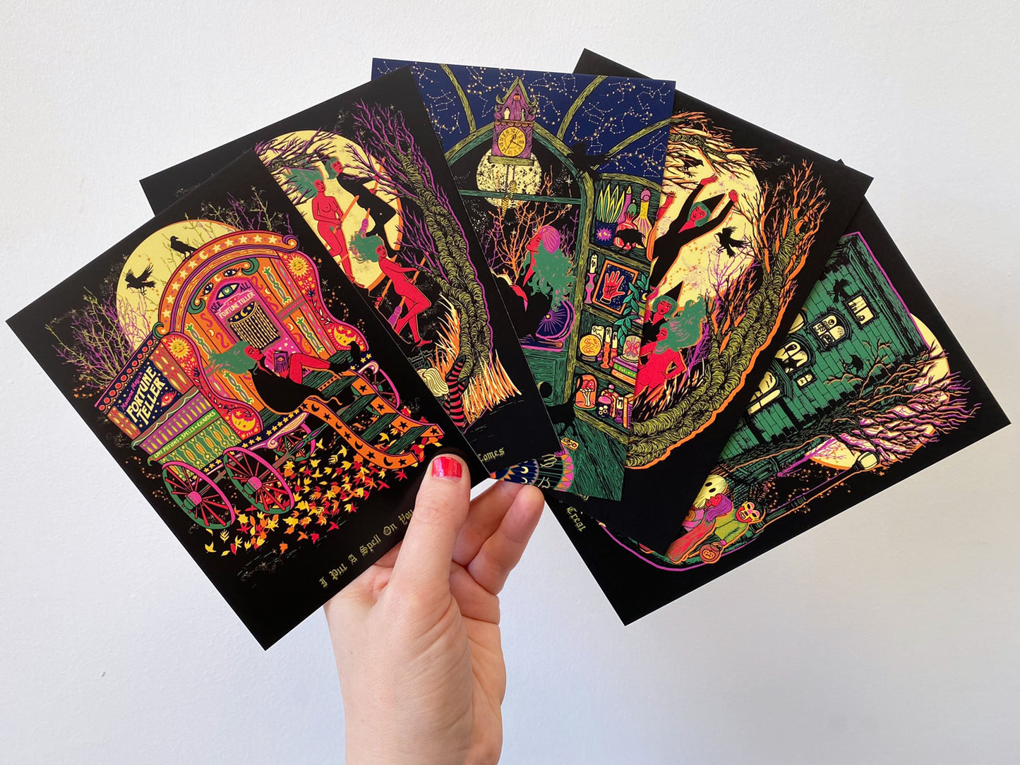 Halloween Postcards - Pack Of Five Different Illustrations