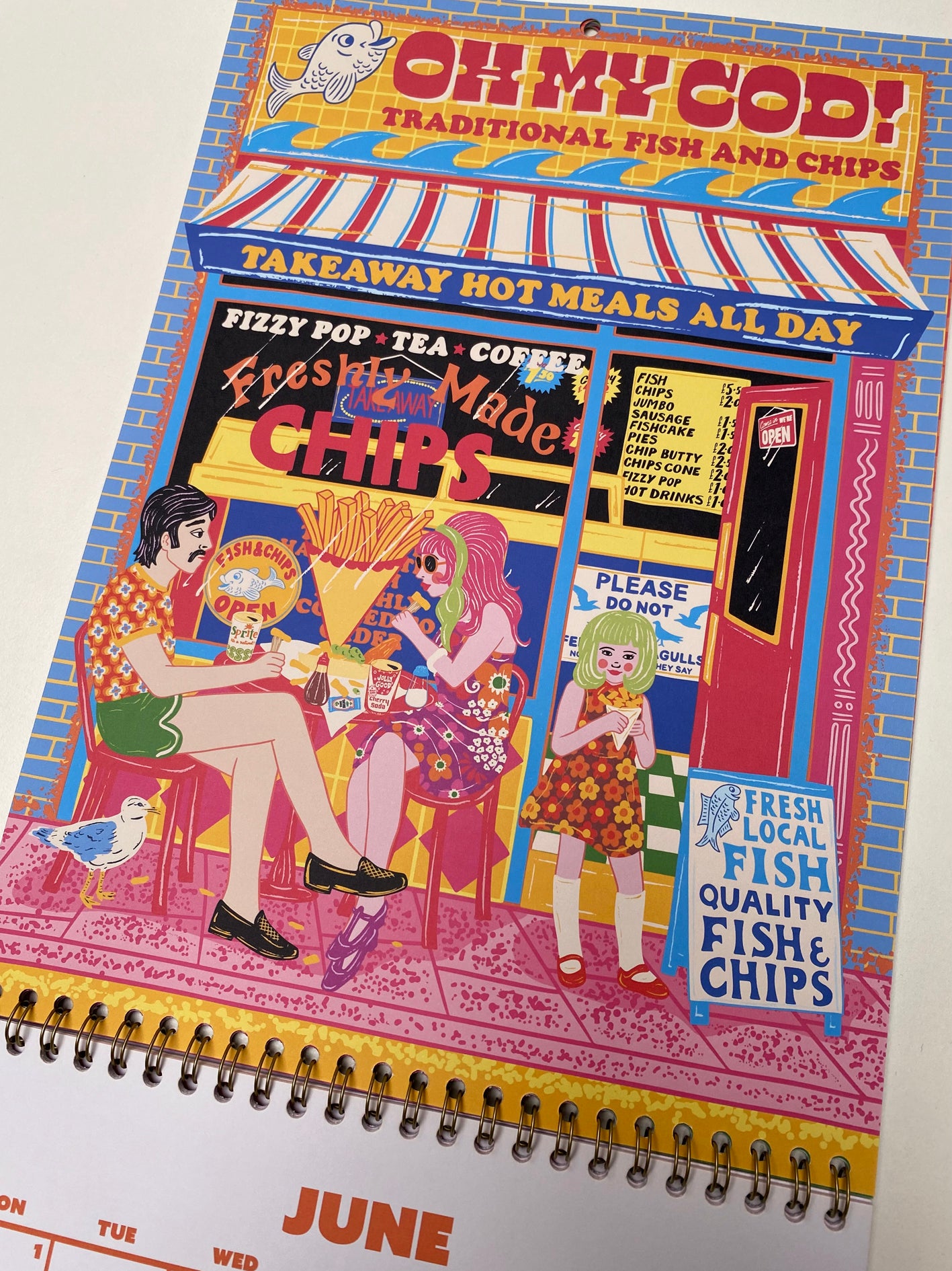 2026 Illustrated Wall Calendar - Retro Shopfronts 2026 Year Planner - 12 Month Hanging Calendar