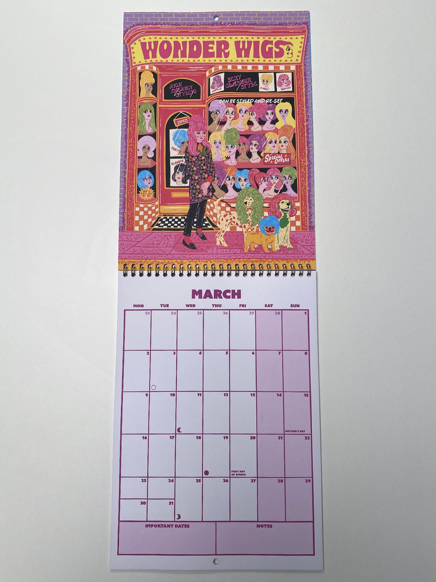 2026 Illustrated Wall Calendar - Retro Shopfronts 2026 Year Planner - 12 Month Hanging Calendar