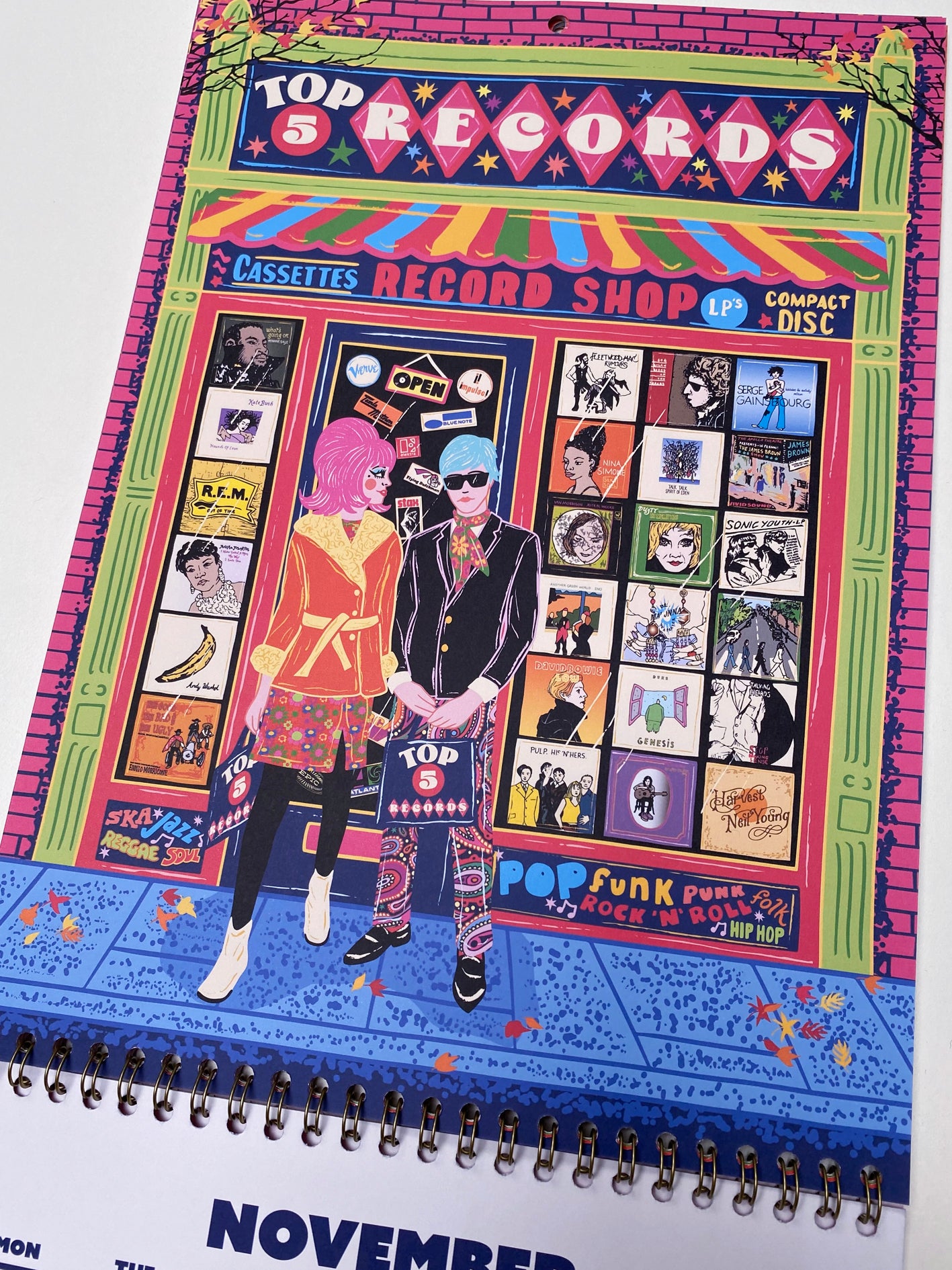2026 Illustrated Wall Calendar - Retro Shopfronts 2026 Year Planner - 12 Month Hanging Calendar