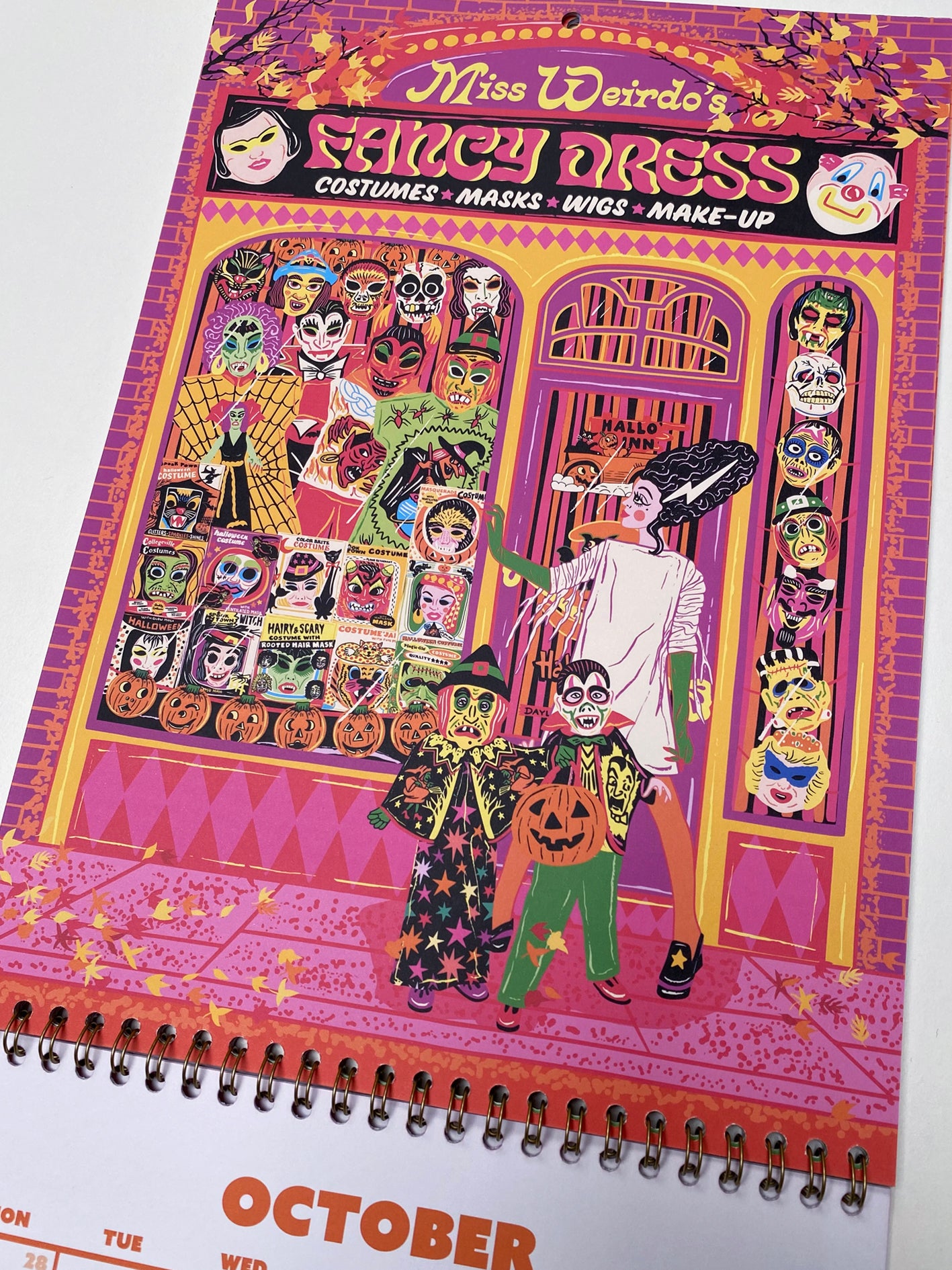 2026 Illustrated Wall Calendar - Retro Shopfronts 2026 Year Planner - 12 Month Hanging Calendar