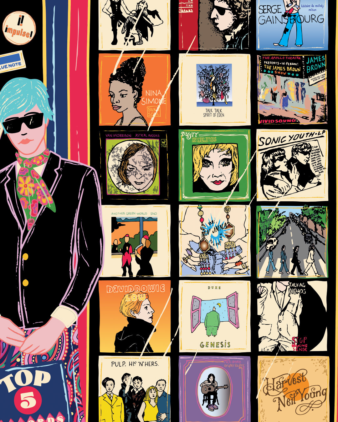 Vintage Record Shop Front Art Print - Vinyl Record Poster - Music Lover Print - Audiophile Poster