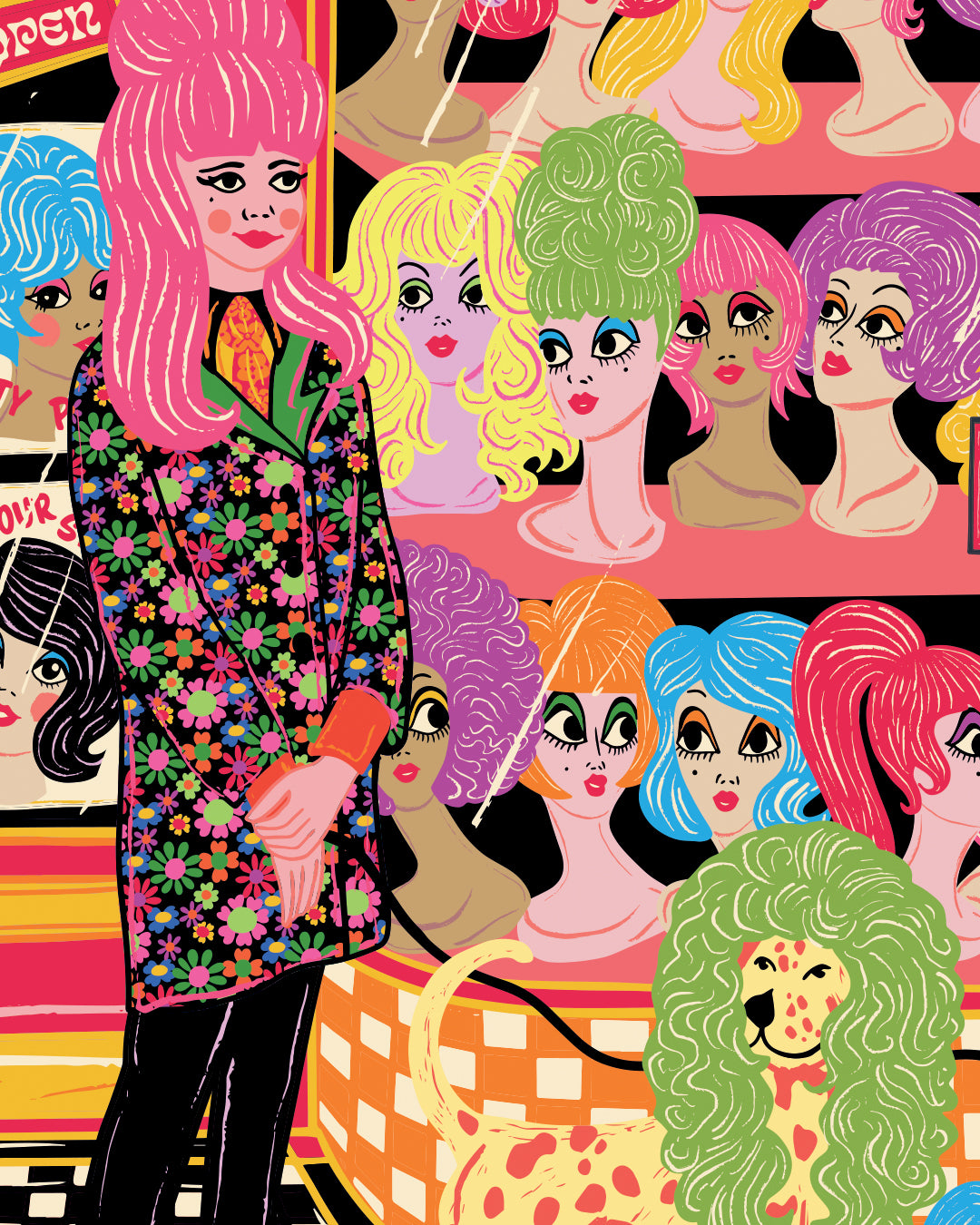 Wonder Wigs Poster - Retro Wig Shop Front Print - Vintage Shop Print