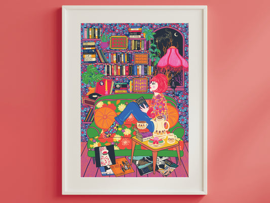 Book Lover Art Print - Bookworm Print - Reading Poster