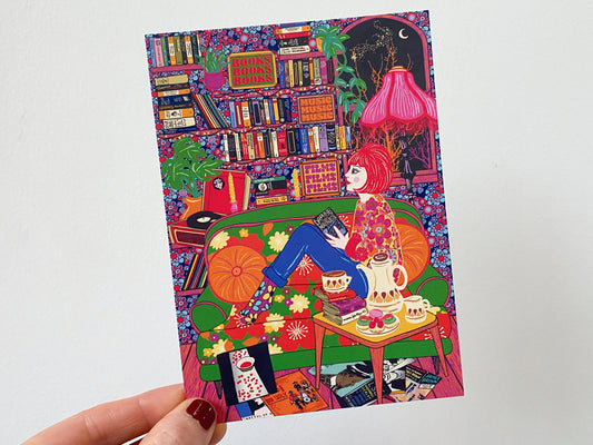 Book Lover Art Postcard - Bookworm Postcard