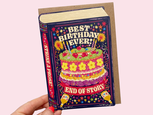 Birthday Book Card - Strike a Prose Bookish Die-Cut Birthday Greeting Card