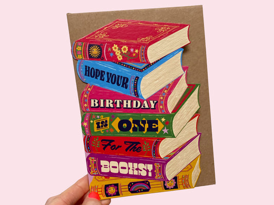 One For The Books Birthday Card - Bookworm Die-Cut Birthday Greeting Card