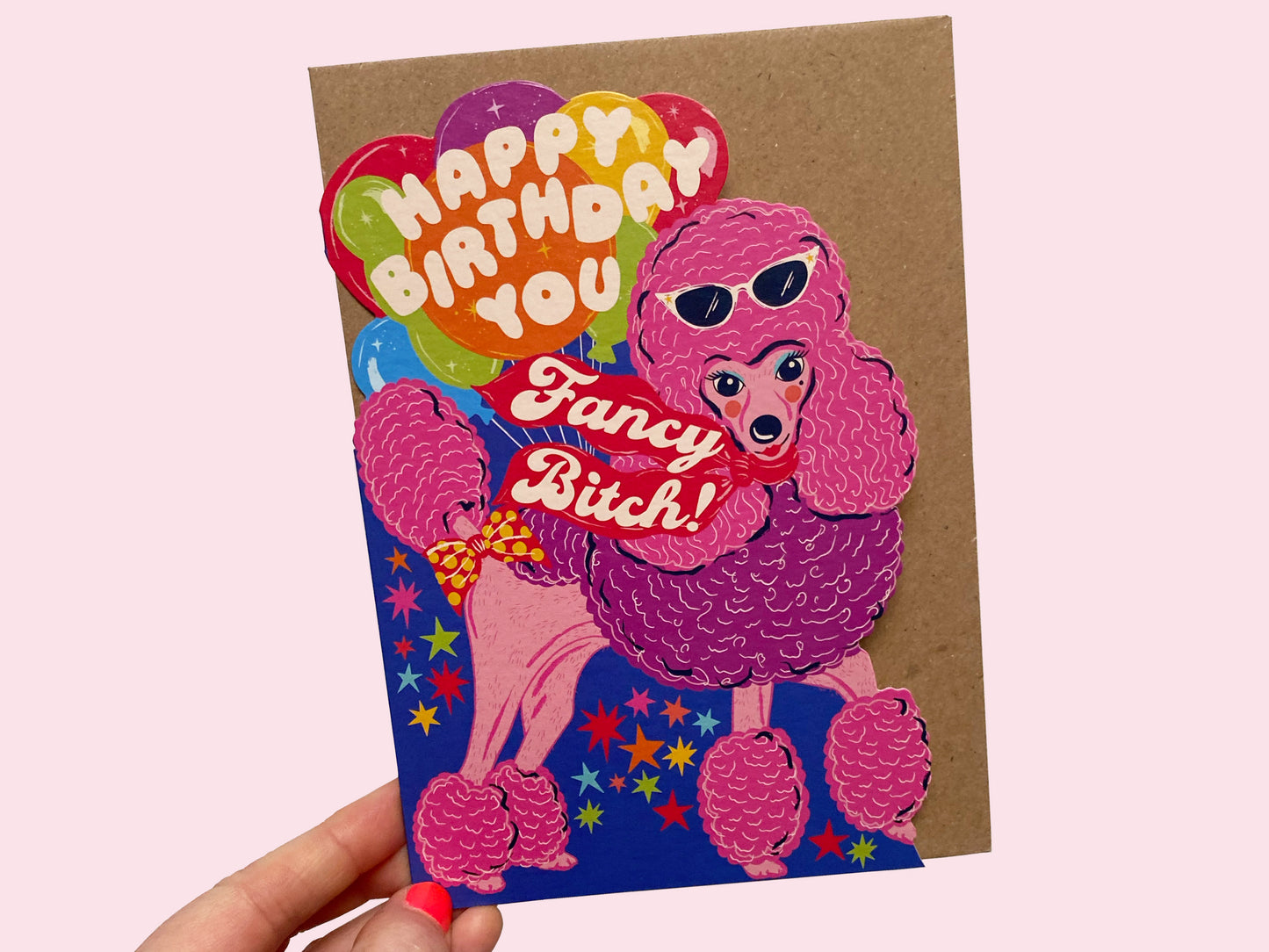 Happy Birthday Fancy Bitch Card - Dog Poodle Die-Cut Birthday Greeting Card
