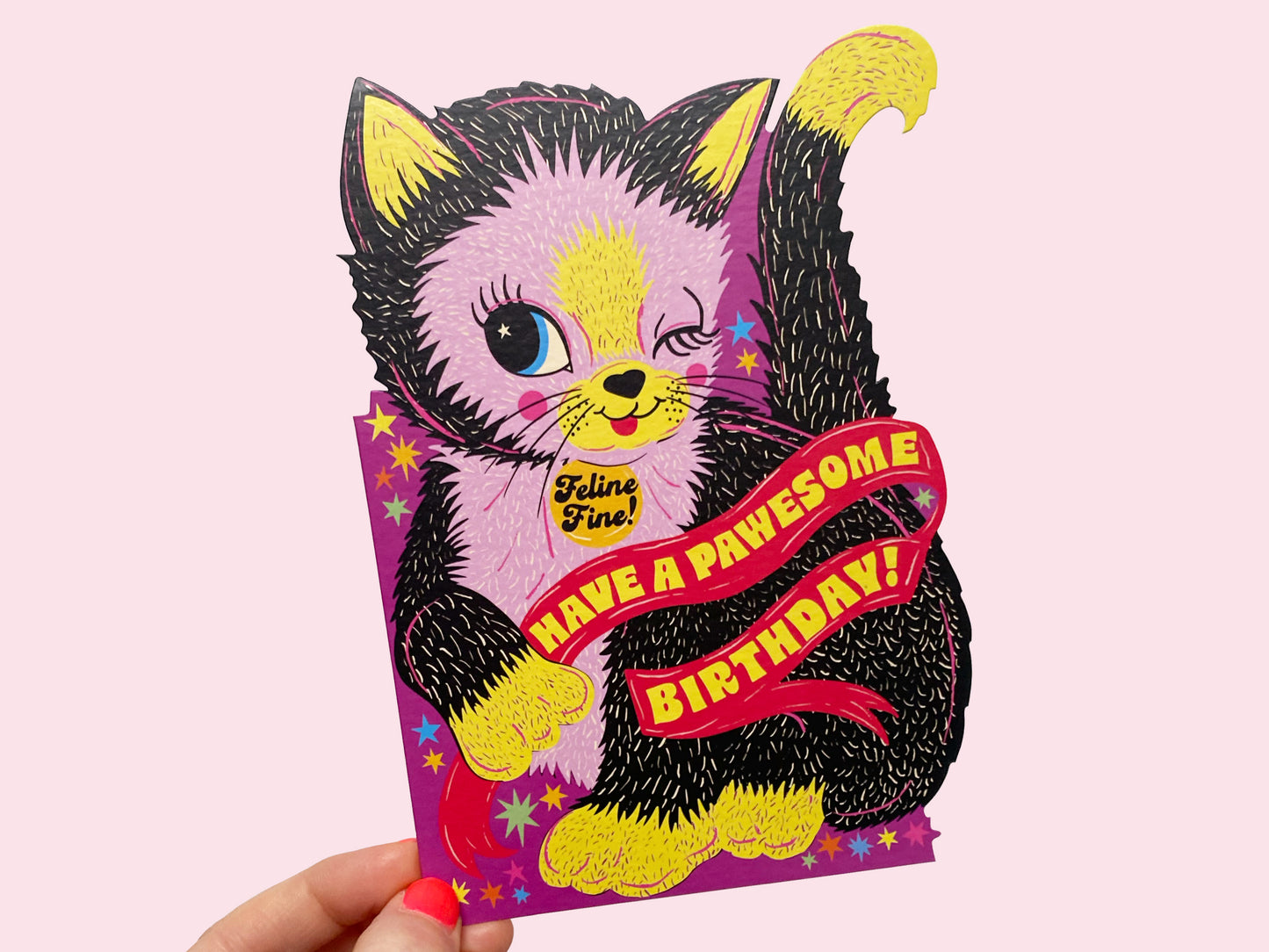 Pawesome Birthday - Cat Kitten Die-Cut Birthday Greeting Card