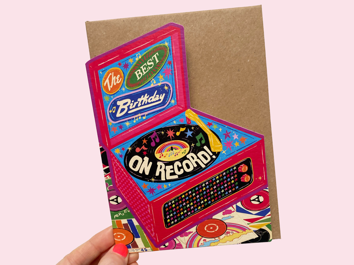 Best Birthday On Record Card - Retro Record Player Die-Cut Birthday Greeting Card
