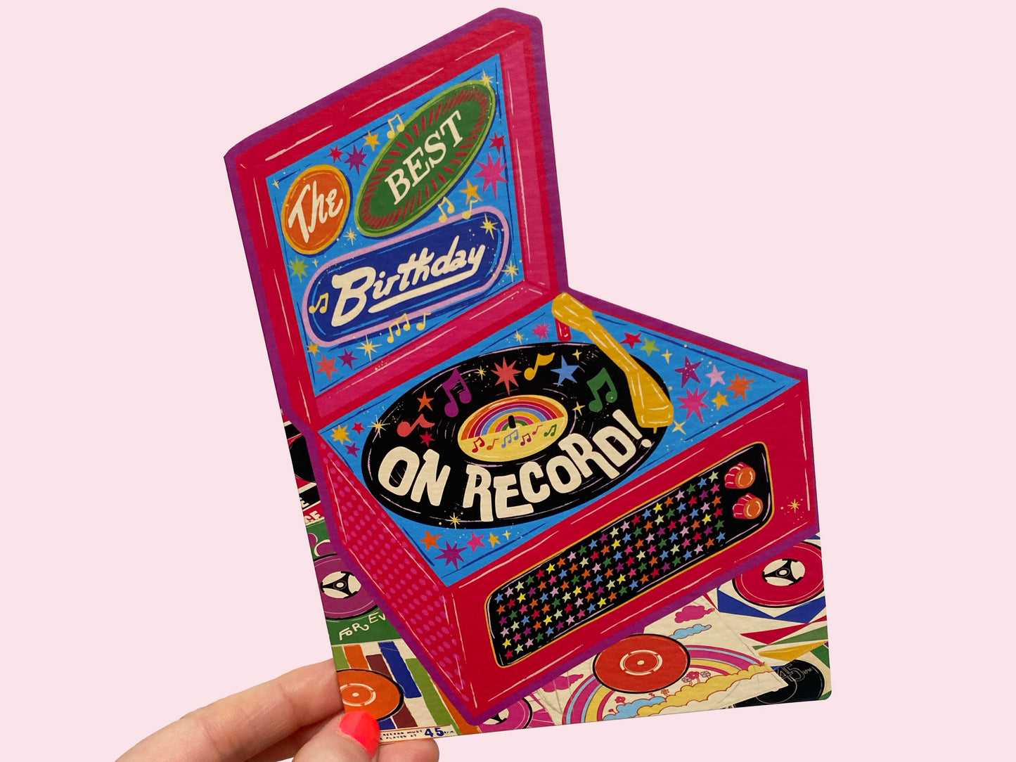 Best Birthday On Record Card - Retro Record Player Die-Cut Birthday Greeting Card