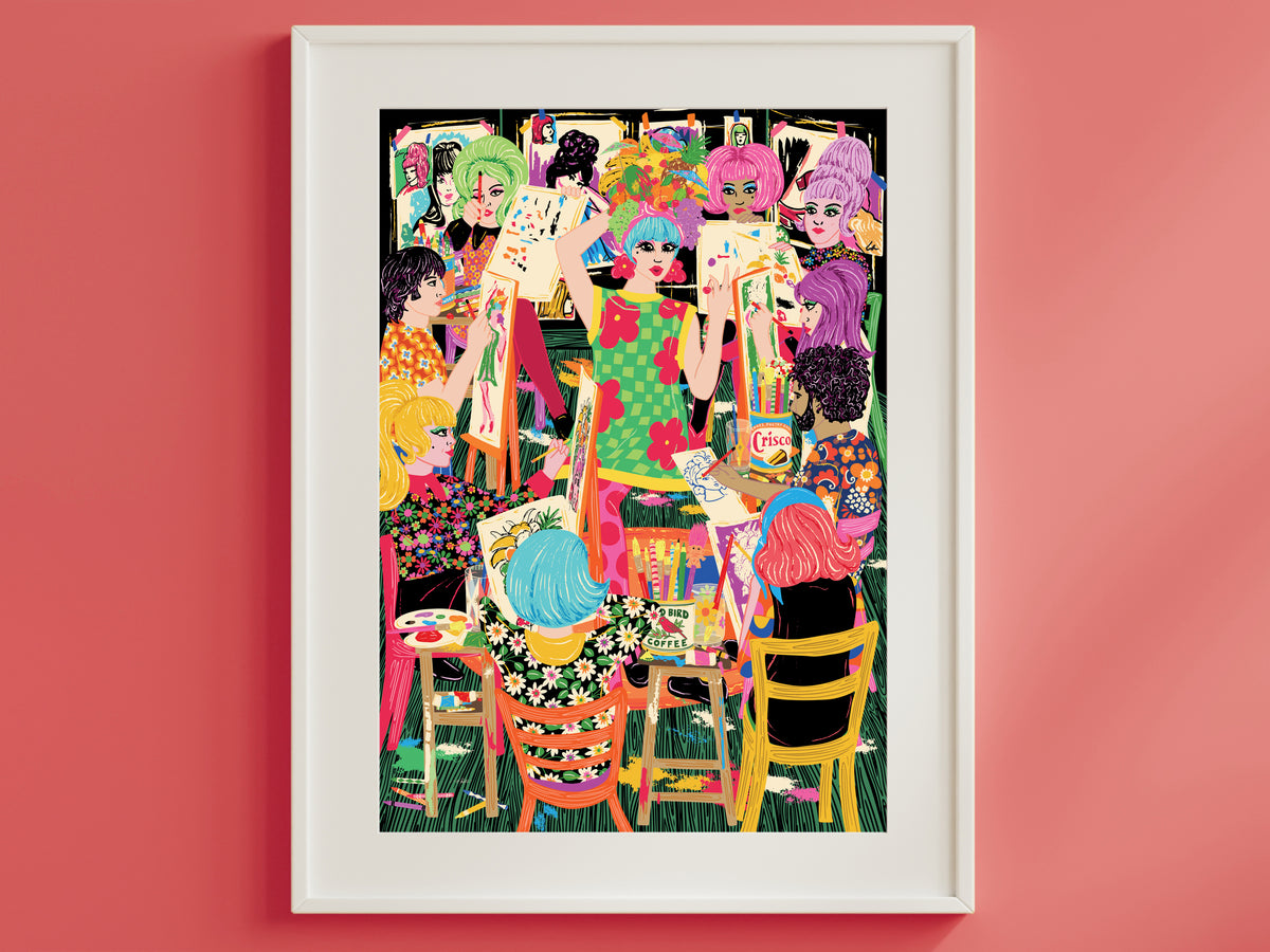 Retro Art Class Print - Artist Paintings Drawing Class Illustrated Poster