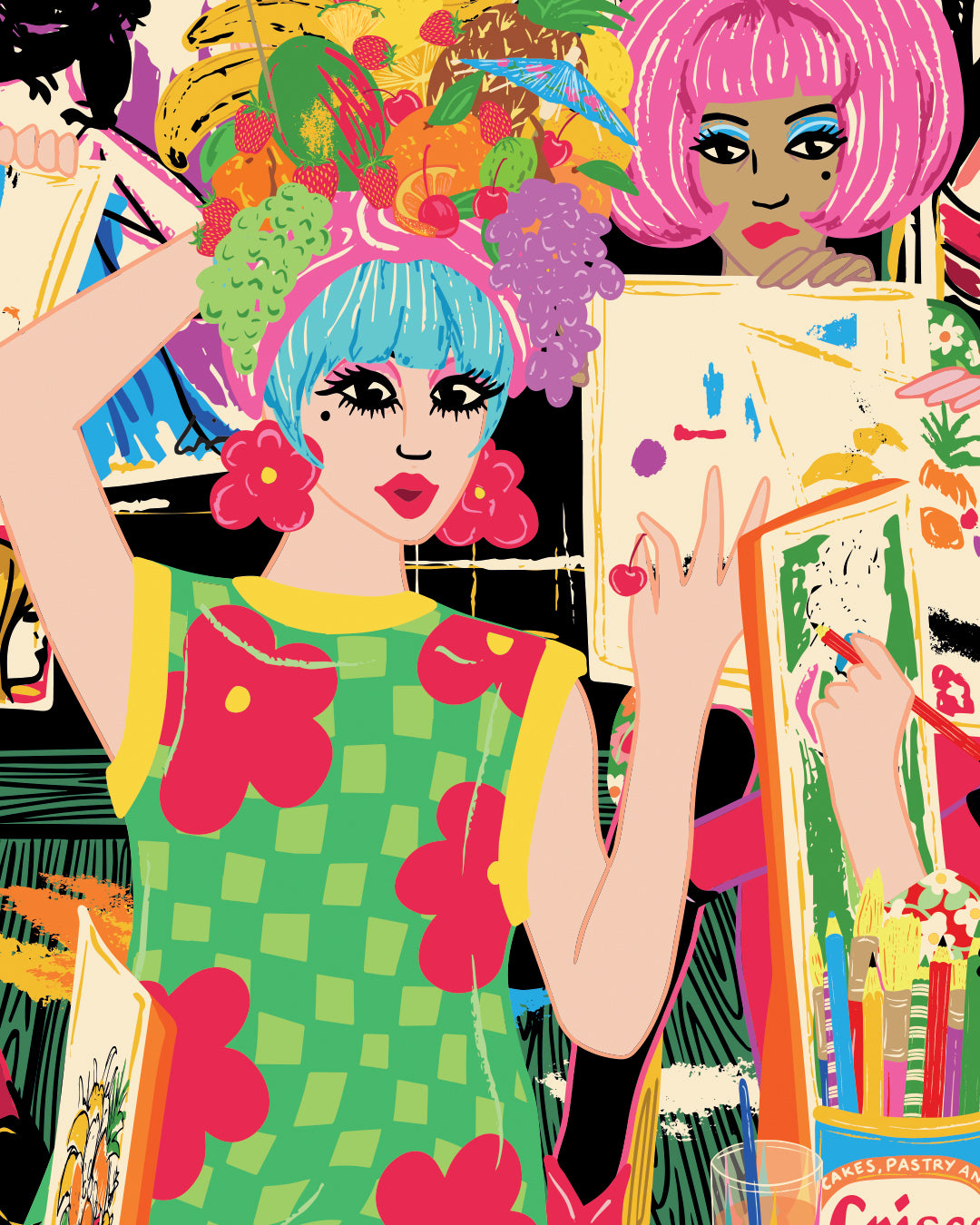Retro Art Class Print - Artist Paintings Drawing Class Illustrated Poster