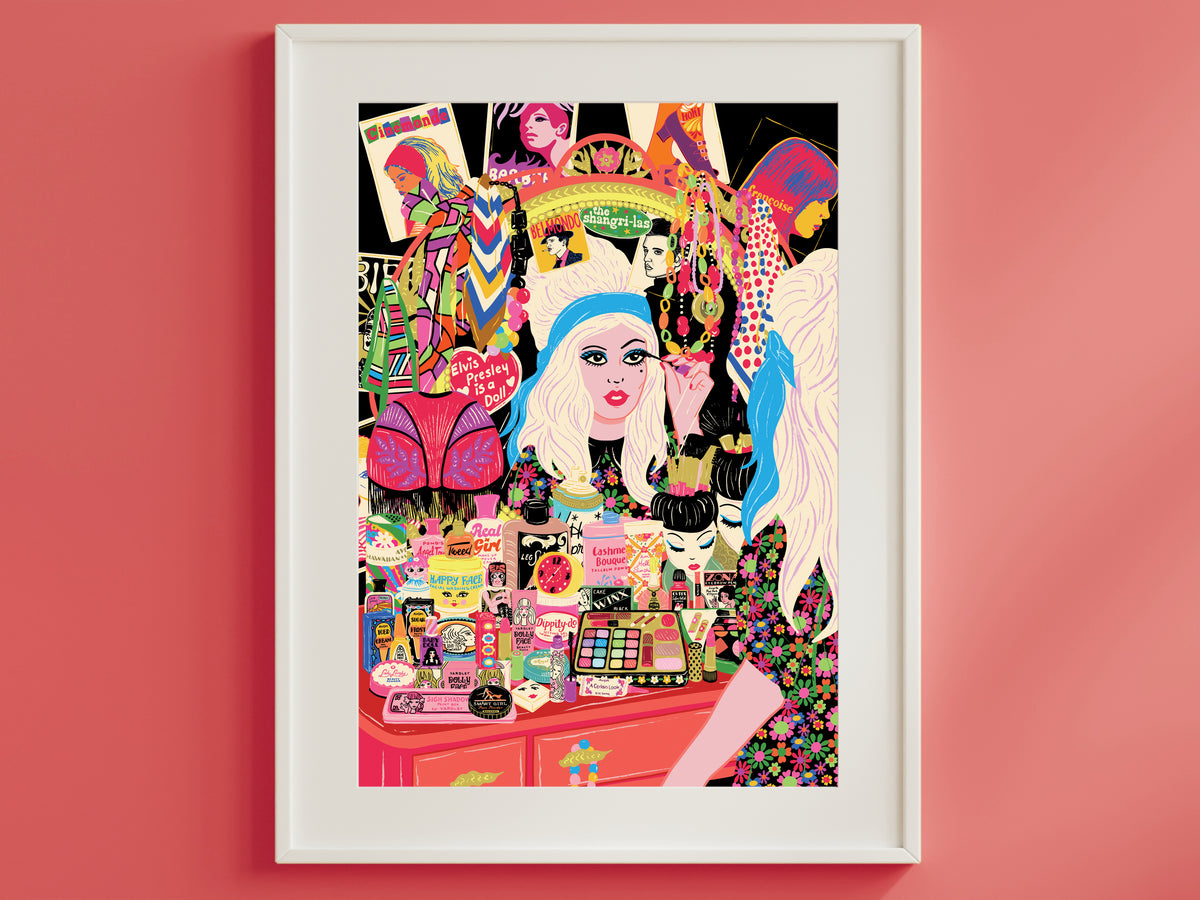 Vintage Beauty products Dressing Table Poster - Retro Make-Up Cosmetics Print