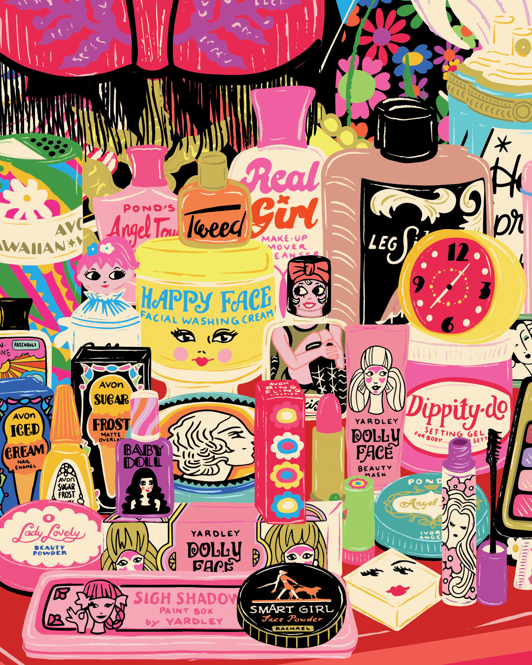 Vintage Beauty products Dressing Table Poster - Retro Make-Up Cosmetics Print