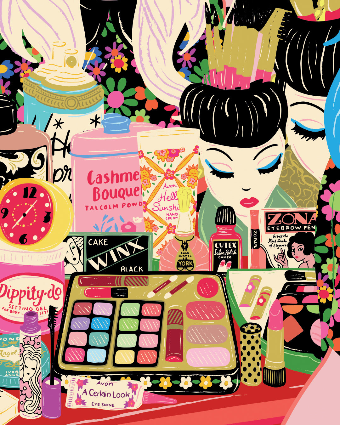 Vintage Beauty products Dressing Table Poster - Retro Make-Up Cosmetics Print