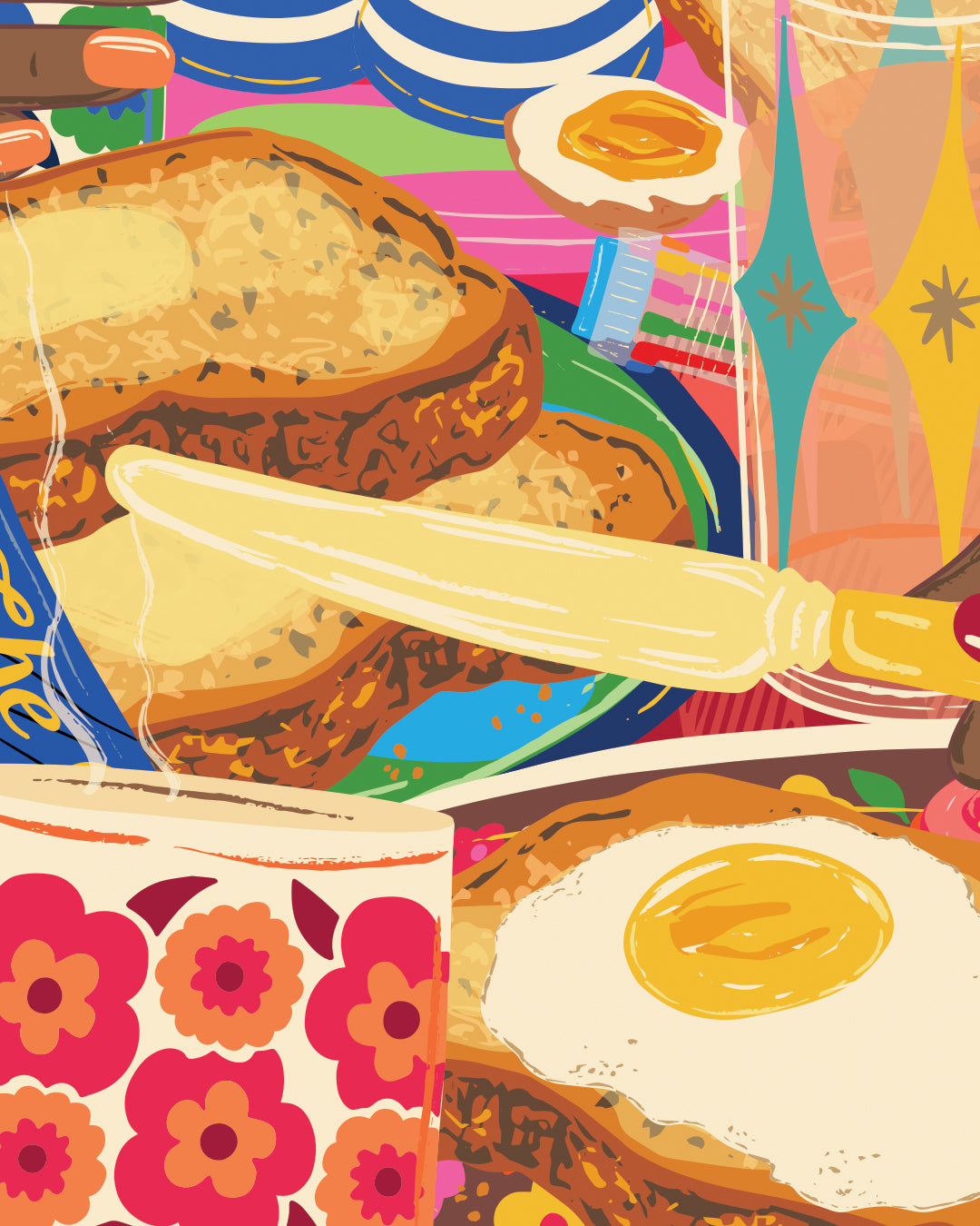 Vintage Breakfast Poster - Retro Breakfast Eggs Brunch Print