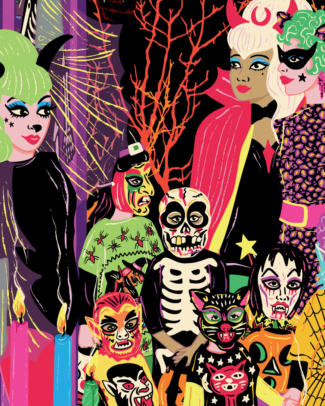 Halloween Costume Party Poster - Halloween Trick or Treat Print - Retro Costume Party - Fancy Dress