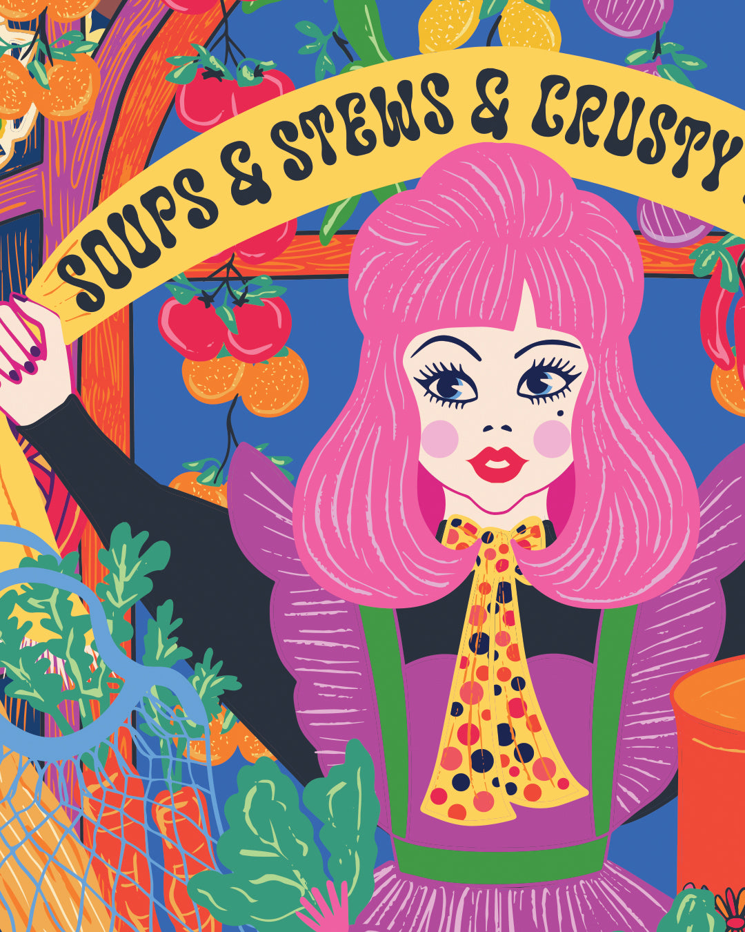 Kitchen Art Print - Food Lovers Poster - Soups Stews and Crusty Bread Poster