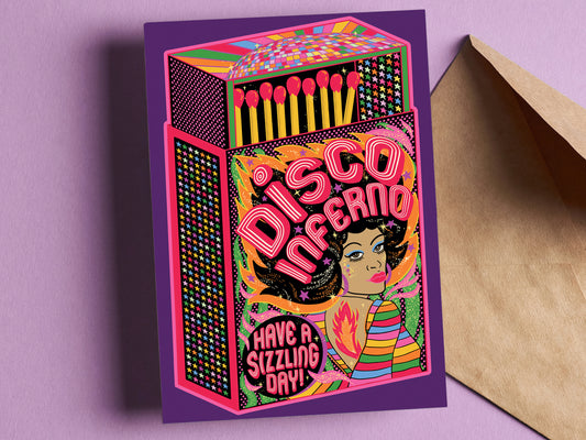 Disco Inferno Birthday Card - Disco Diva Birthday Card - Sizzling Birthday