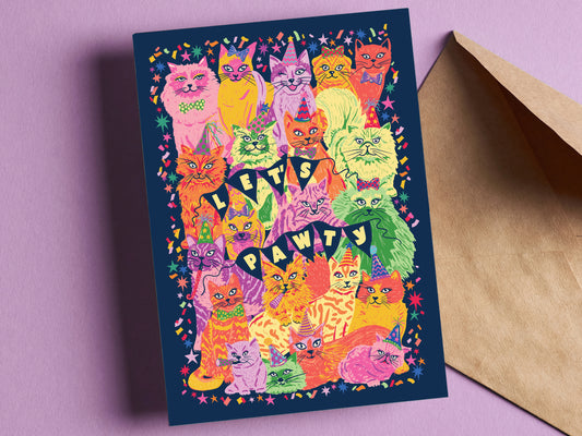 Let's Pawty Birthday Card - Cat Birthday Card