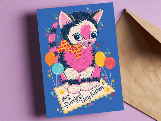 Purrfect Day Kitten Birthday Card - Cat Birthday Card