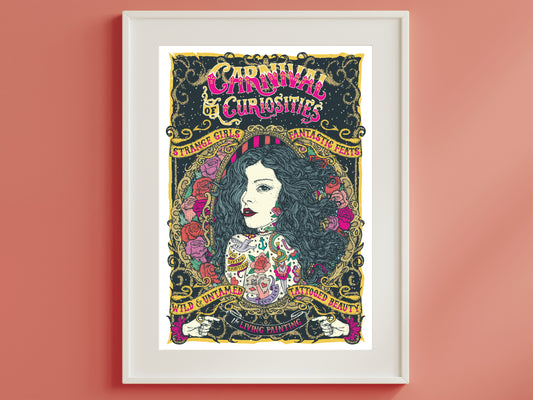 Circus Poster - Tattooed Woman Print - Living Painting Print