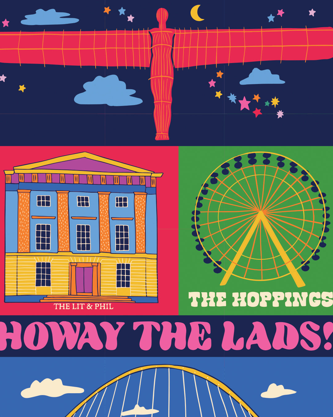 Newcastle Upon Tyne Poster - Newcastle England Art Print - Graduation - Housewarming Gift