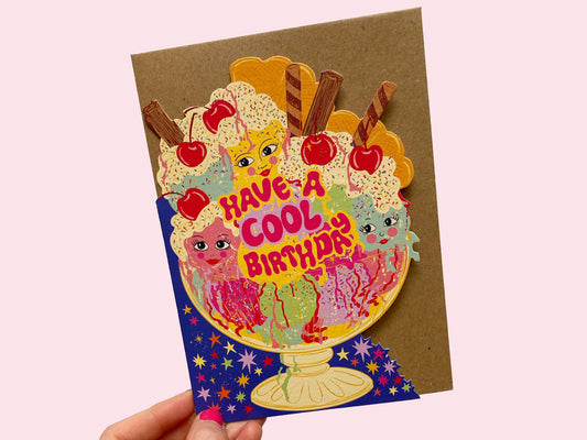 Cool Birthday Ice Cream Sundae Die-cut Greeting Card