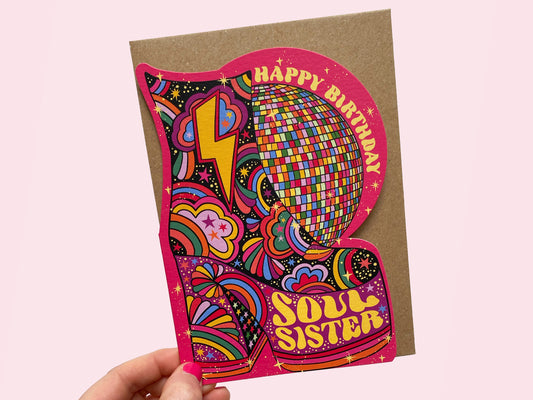Soul Sister Cut Out Birthday Card - Funky Vibrant Die Cut Greeting Card