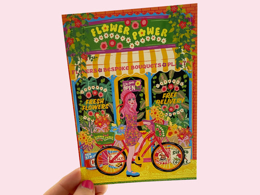 Flower Power Shop Art Postcard - Gardening Postcard - Flower Plant Shop Postcard