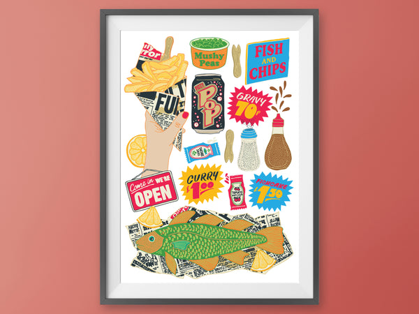 Fish & Chips Print - Chippy Tea Fast Food Poster – Lost Plots