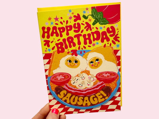 Happy Birthday Sausage Birthday Greeting Card - Full English Breakfast Birthday Card