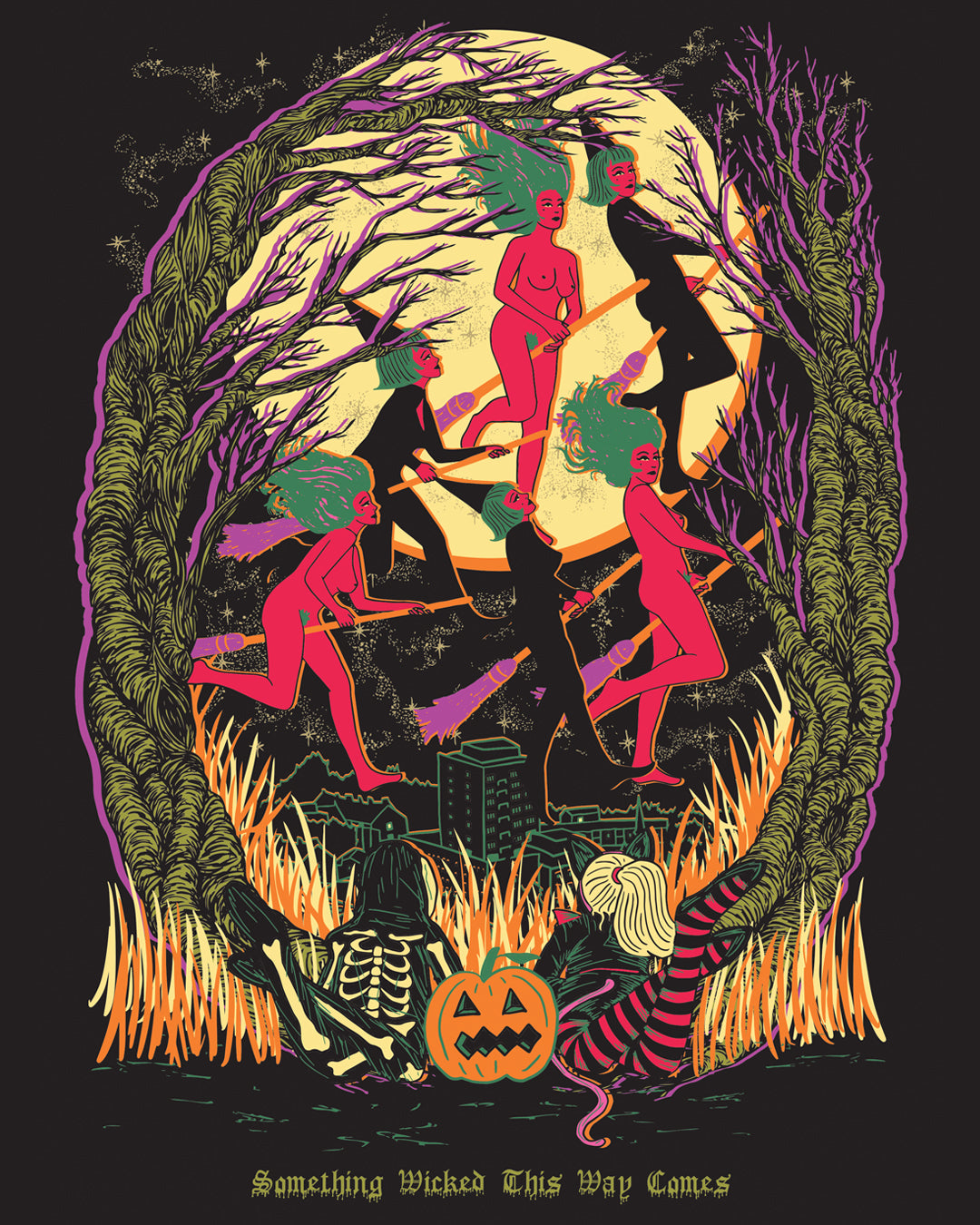 Something Wicked This Way Comes Poster - Flying Witches Print