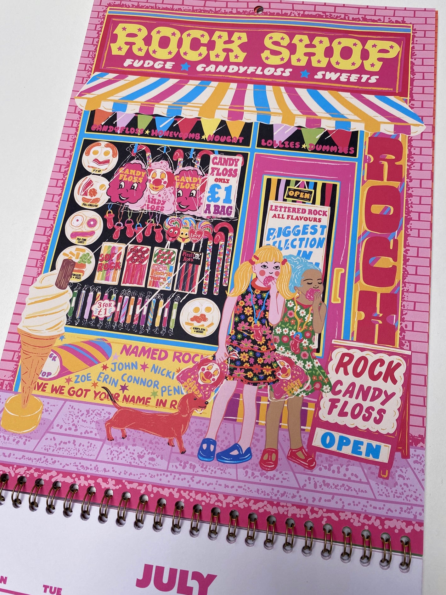 2026 Illustrated Wall Calendar - Retro Shopfronts 2026 Year Planner - 12 Month Hanging Calendar