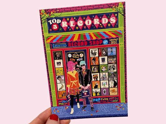 Record Shop Front Postcard - Vinyl Record Postcard - Music Lover Postcard