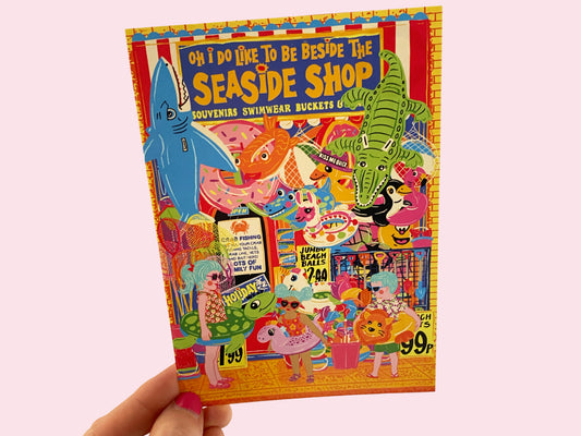 Oh I do like to be Beside the Seaside Postcard - Retro Seaside Shop illustrated Postcard