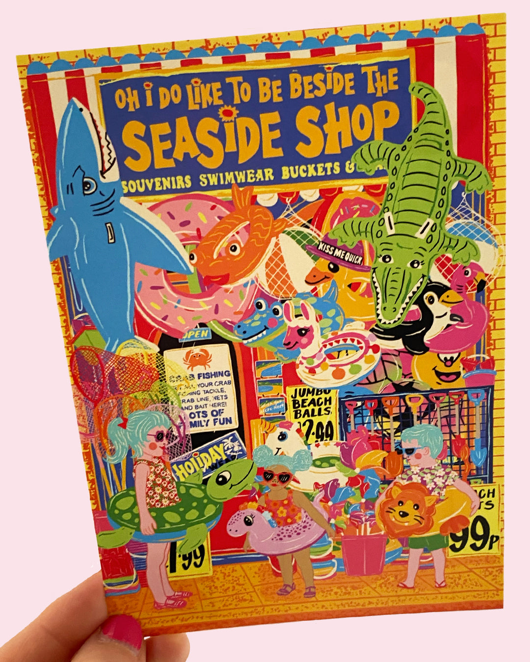 Oh I do like to be Beside the Seaside Postcard - Retro Seaside Shop illustrated Postcard