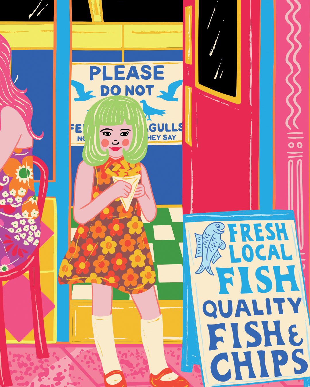 Fish and Chip Shop Art Print - Café Poster - Kitchen Wall Art Poster
